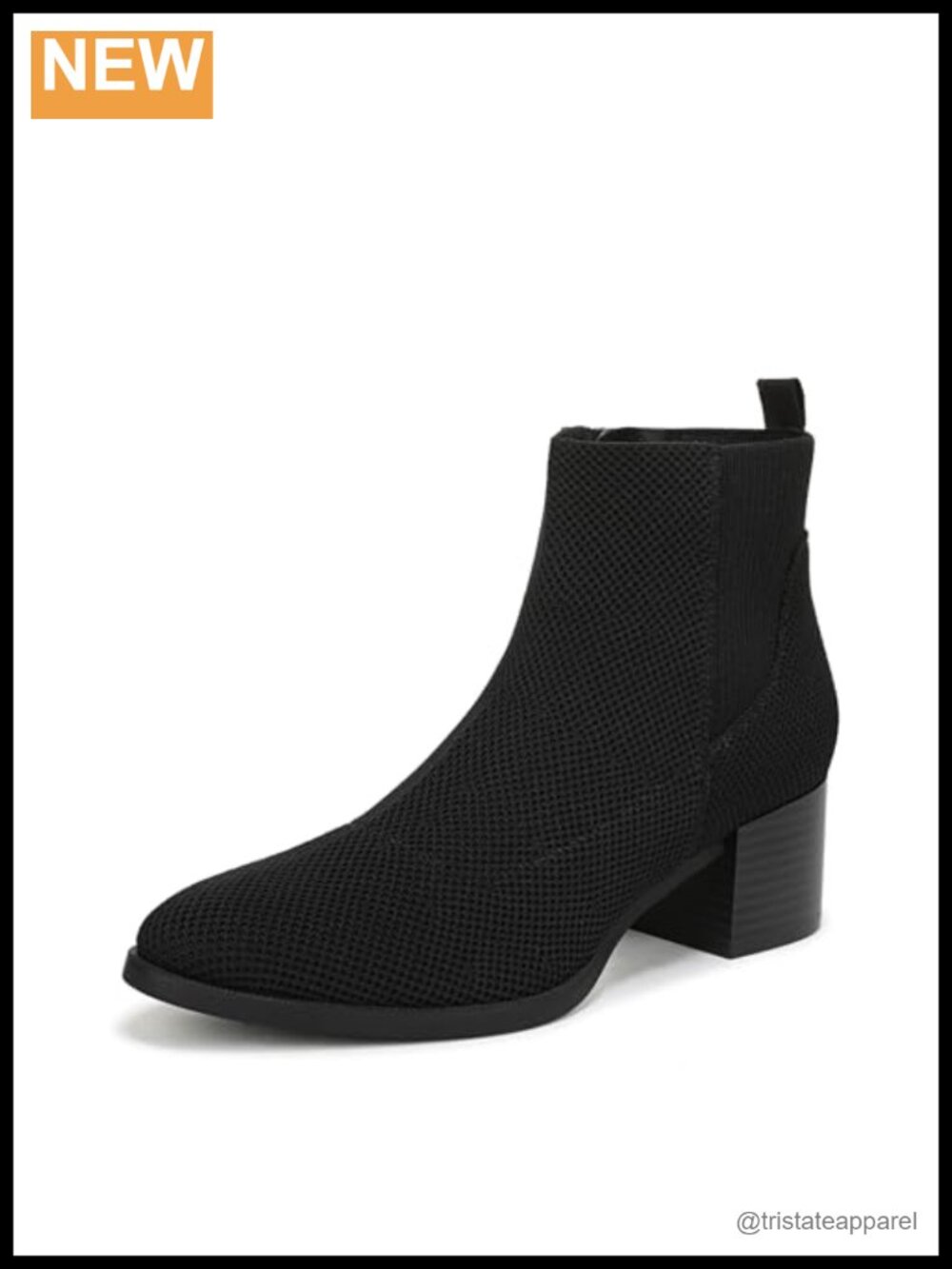 Women's Ankle Bootie with Soft System Comfort, Block Heel, Stretch Knit, Side